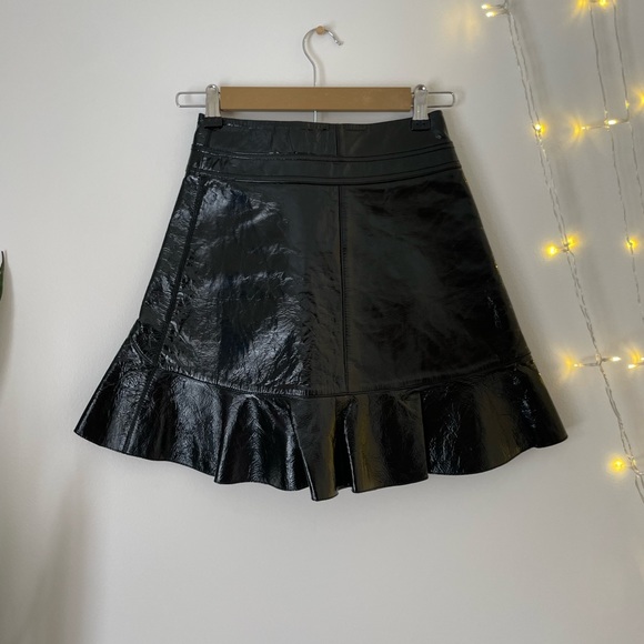 NWT MAJE Faux Cuir Vinyl Skirt Jupe Leather Black Asymmetrical Mini - Picture 6 of 6
